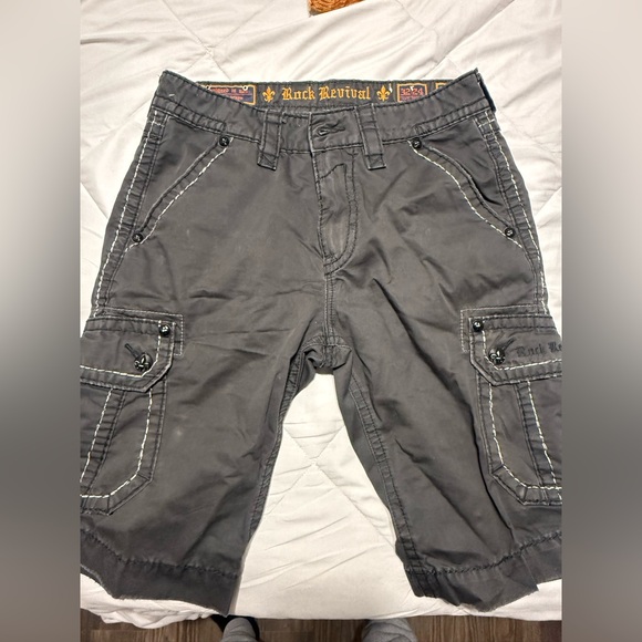 Rock Revival Charcoal Cargo Shorts for Men